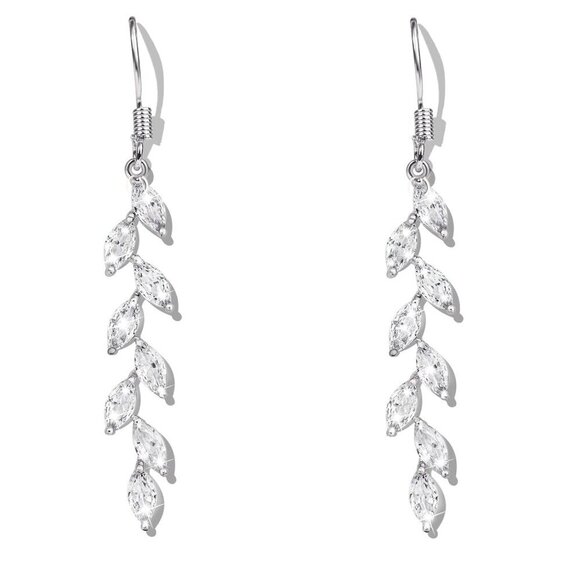Other - Handmade Silver Leaf Earrings Crystal Wedding Dangle Earrings for Brides Bridesm